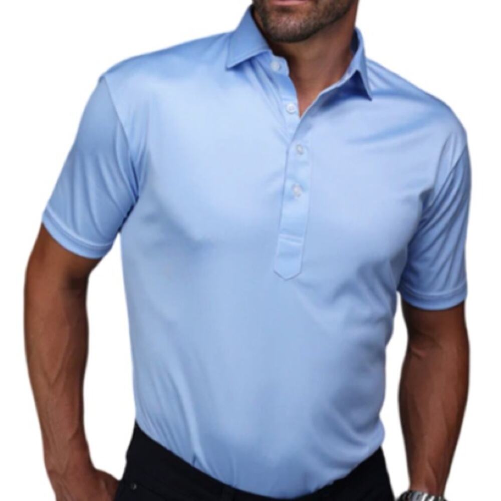 Collars & Co. Semi-Spread Collar Polo - Light Blue Herringbone S